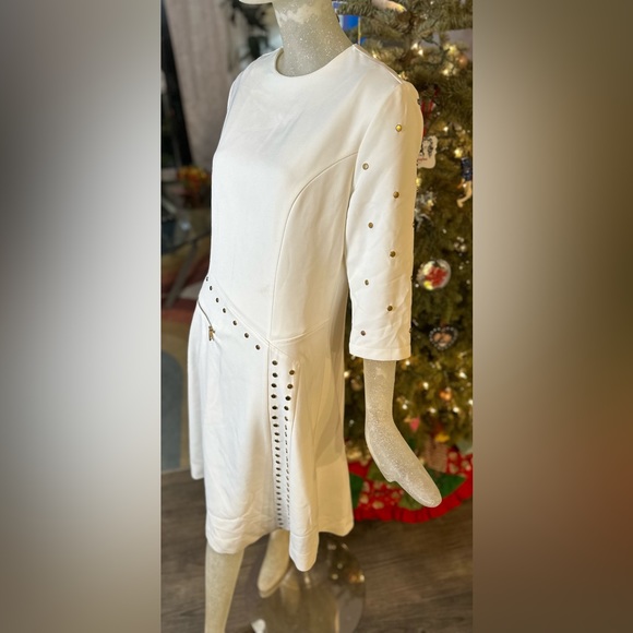 Wrong Side of Right White Long Sleeve Dress w/ Gold Studs. Size Large - Picture 4 of 15